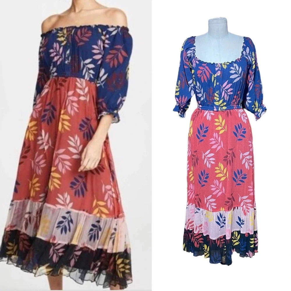 Carolina K Alexa Dress Multicolor Foliage Print Size Xs
